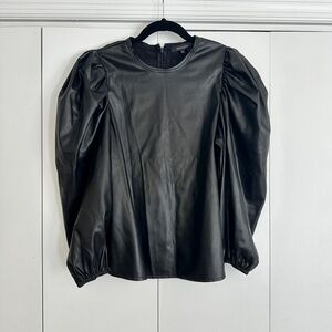 Olivaceous Black Faux Leather Blouse